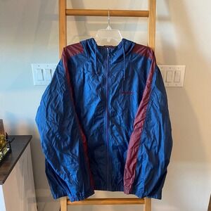 Rainforest Cafe Mens Adult XXL Blue Burgundy Windbreaker Hooded Jacket